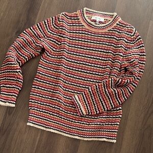 John + Jenn Striped Crewneck Sweater in Red, Pink, Black & Cream